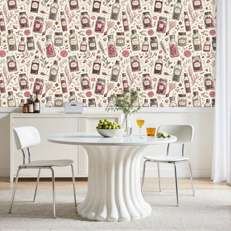Papier peint auto-adhésif amovible à motif de bocaux d'épices et de pots de fleurs rétro l 23,6 po x H 118 po