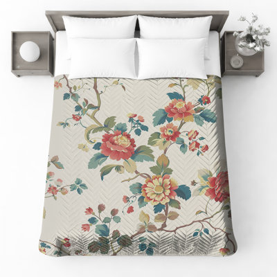 Floral Vine Pattern Quilted Bedspread