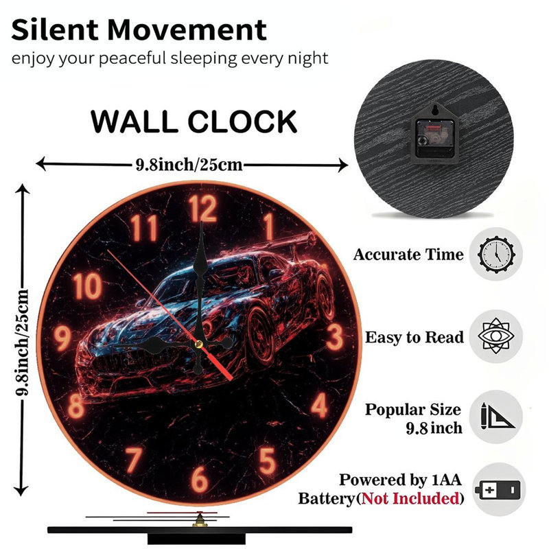 Horloge de voiture de course à effet néon