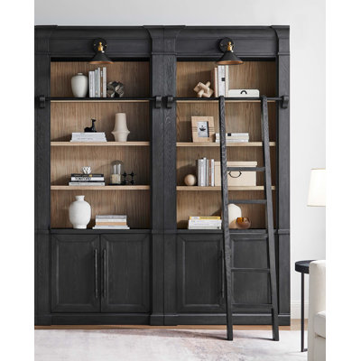 Two 8' Tall Bookcase Wall With Ladder, Storage Organizer, Display Shelf for Office, Black