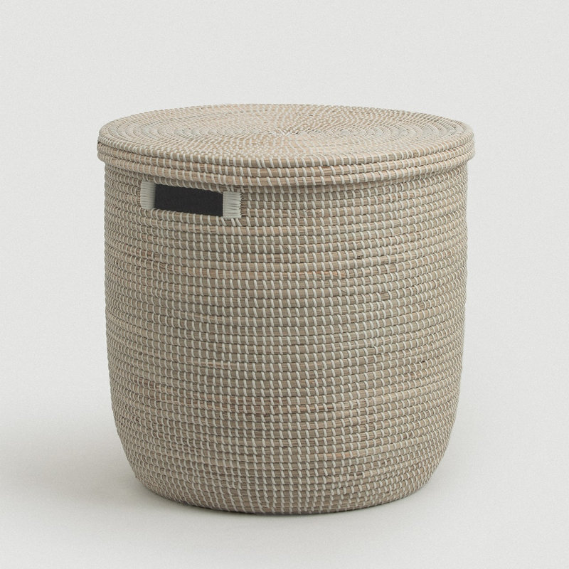 Black Medina Flat Lid Seagrass Basket - Small, Beige/White, 19" H x 19.75" W x 19.75" D