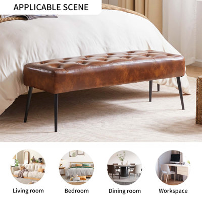 Faux Leather Upholstered Bench with Metal Legs