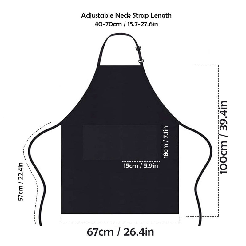 2 Pack Kitchen Aprons with 2 Pockets Adjustable Cooking Bib Aprons for Chef - Black