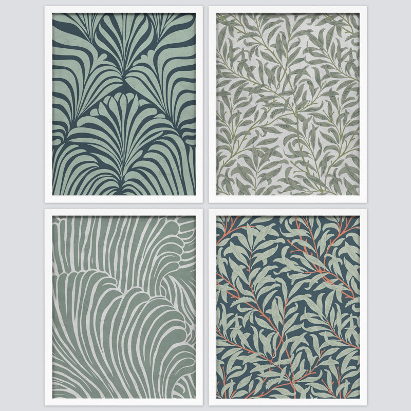 Motif botanique abstrait bleu sarcelle et gris, art moderne pour la chambre à coucher, Blanc, H 10 po x l 8 po