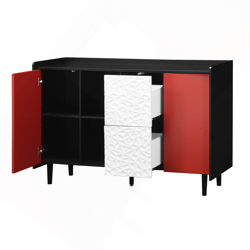 Buffet avec buffet, armoire de rangement avec portes, 2 tiroirs à panneau unique et 2 compartiments de rangement ouverts, armoire de bar moderne pour la cuisine et la salle à manger