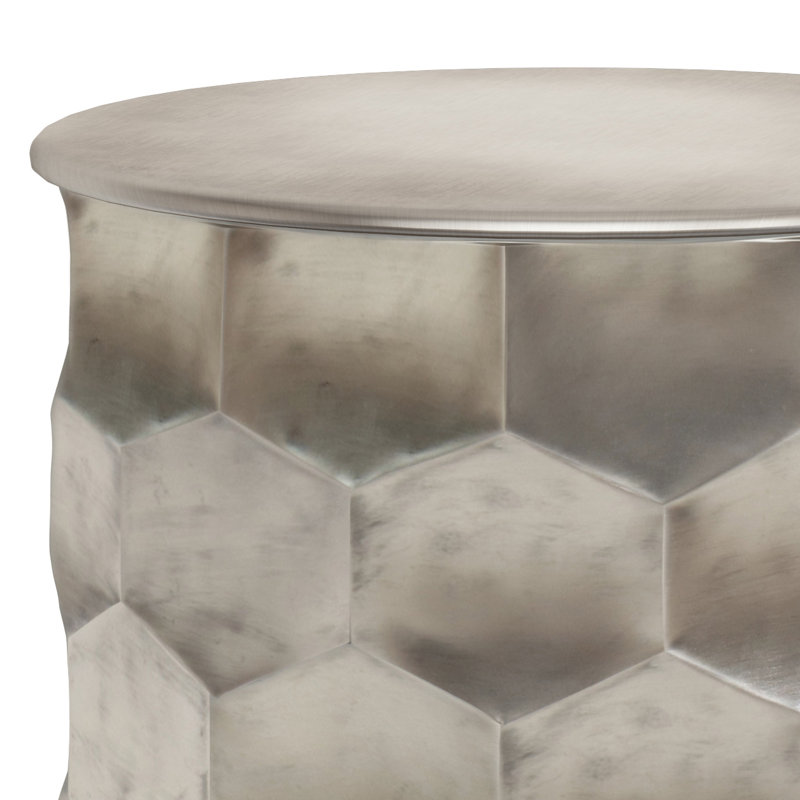 Whitney Antique Silver Round Metal Storage Side Table