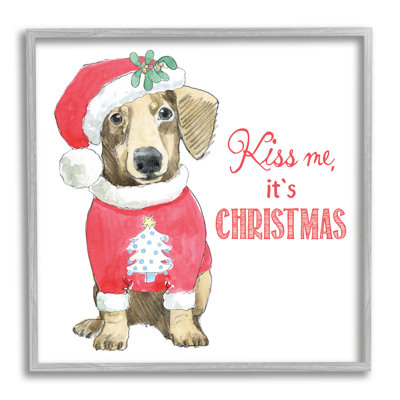 «Kiss Me It's Christmas Dog portant des vêtements des Fêtes», estampe numérique encadrée de Beth Grove