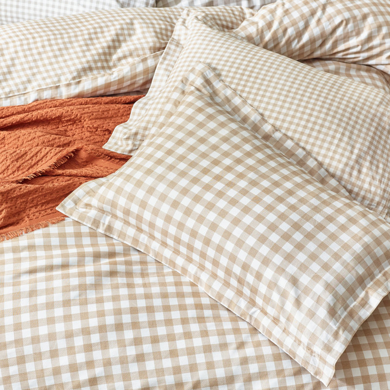 Barton Gingham Check Duvet Cover Set, Beige/White, King Duvet Cover + 2 Standard Pillowcases