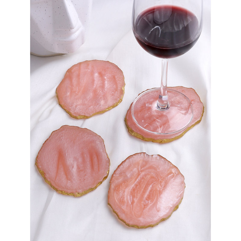 Ensemble de 4 sous-verres en résine jaune, Rose