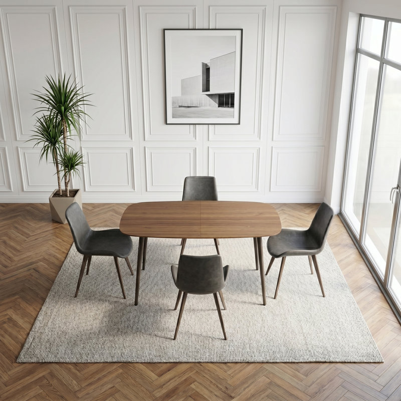 Table de salle à manger de 55 po avec 4 chaises rembourrées, Brun clair et noir, Gris
