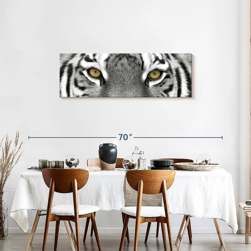 Œil de tigre blanc sur toile, H 17 po x l 51 po x P 1,25 po