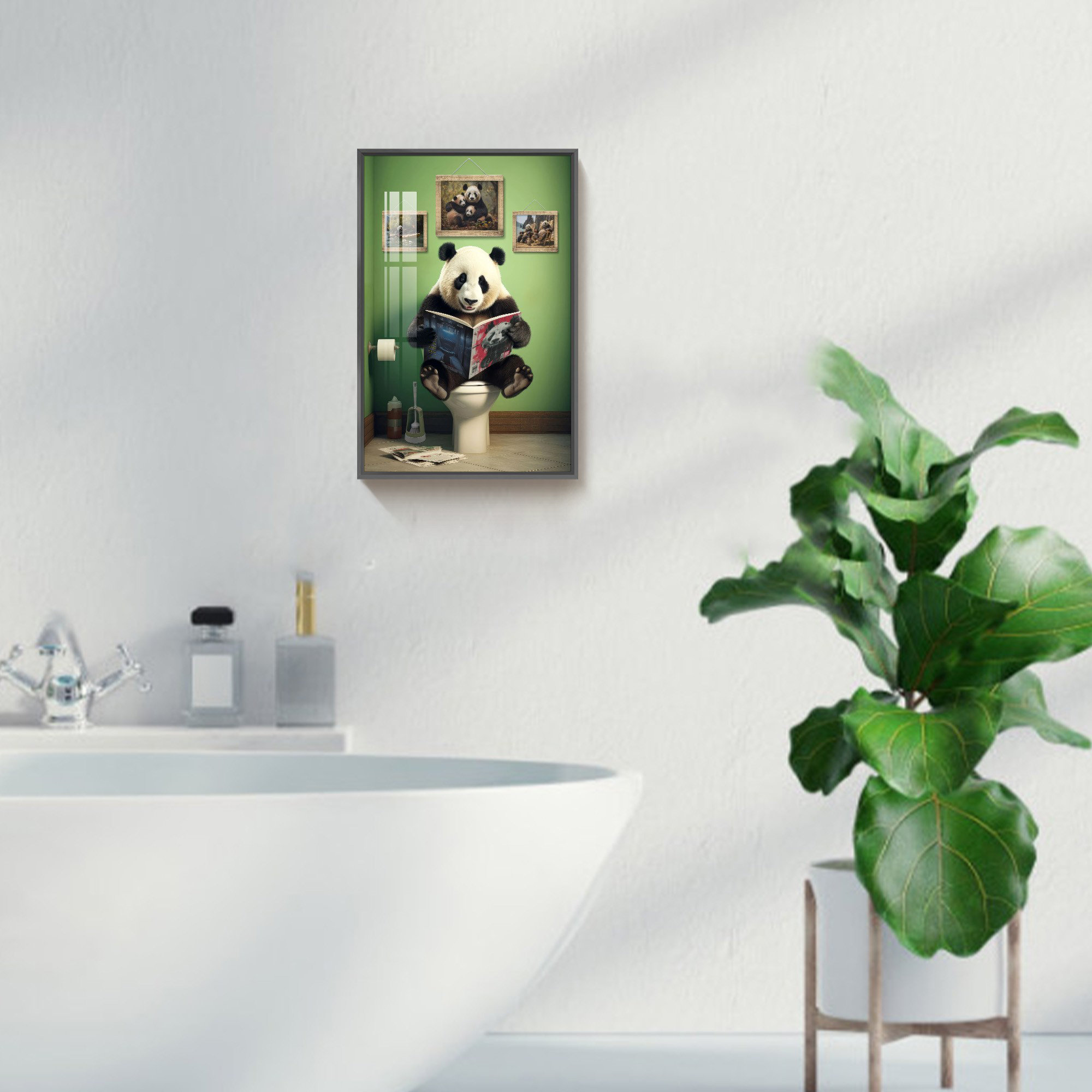 Trinx Funny Animal Bathroom Wall Art Panda Reading Magazine Framed ...