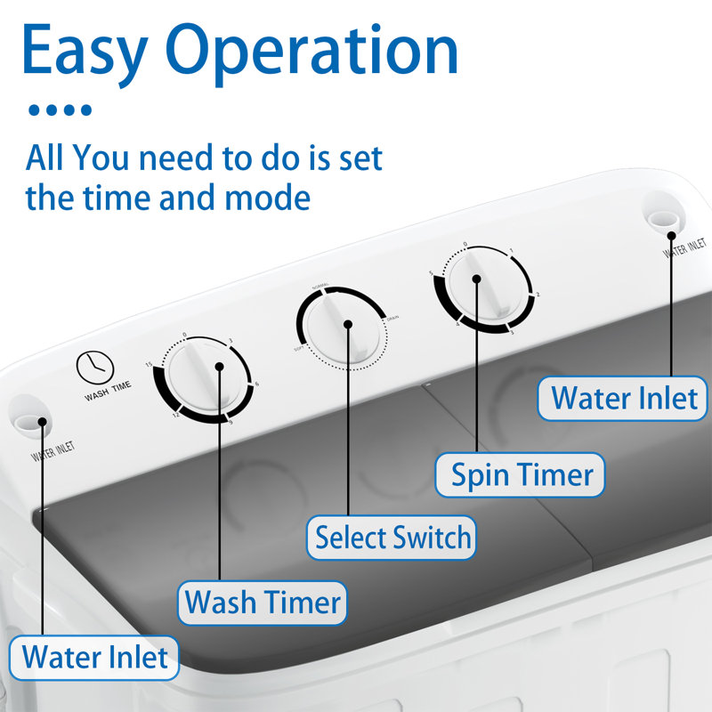 Portable Twin Tub 18Lbs Washing Machine With Drying Rack and 10 Hangers, 11Lbs Washer Mini Compact Laundry Machine with 7Lbs Spinner, Semi-Automatic Washer Combo For Dorms, Apartment, Black