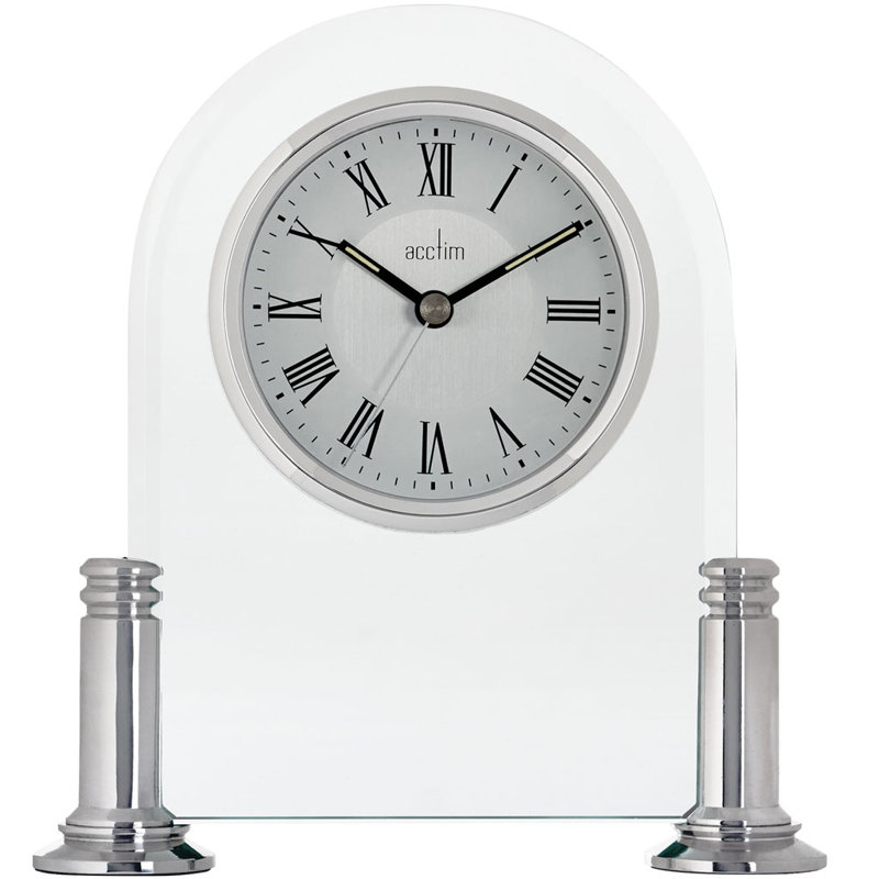 Acctim Bewdley Mantel Clock Quartz Polished Metal & Glass Luminous Hands Floating Effect Silver/White