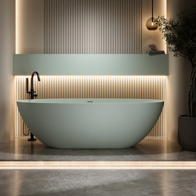 59'' Freestanding Bathtub, Turquoise Color, Solid Surface And Stone Resin, Non - Permeable, Slow Heat Loss, Smooth Delicate, Spacious For Relaxing Bath, Ergonomic Design Soaking Bathtub In ,