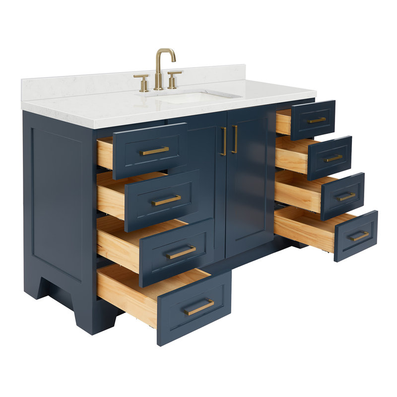 61 IN.  Single Bathroom Vanity, Midnight Blue, Rectangle, Carrara Quartz