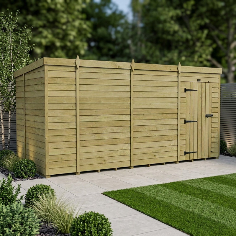 Total Sheds 14ft x 6ft Pent Garden Shed - Single Door - No Windows - Pressure Treated Timber - UK Manufactured