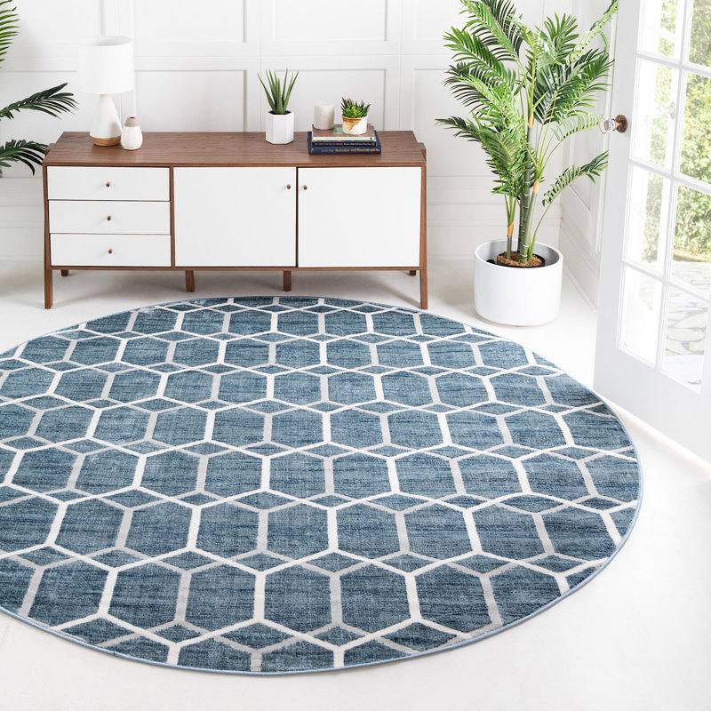 Tapis contemporain Clidy de couleur arctique, Rond 5 pi