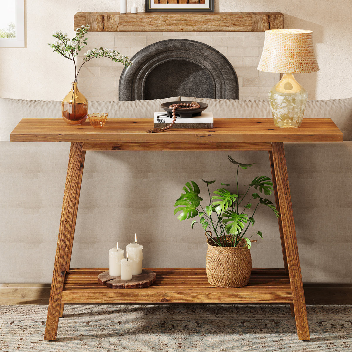 Millwood Pines Solid Wood Console Table, 41.3" Rustic Entryway Table ...