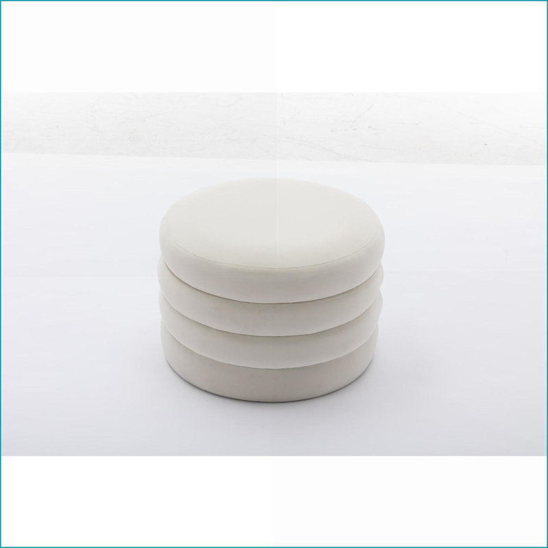 Repose-pieds avec rangement Housse réversible - Repose-pieds rond en velours pour chambre à coucher | Ivoire | Velours