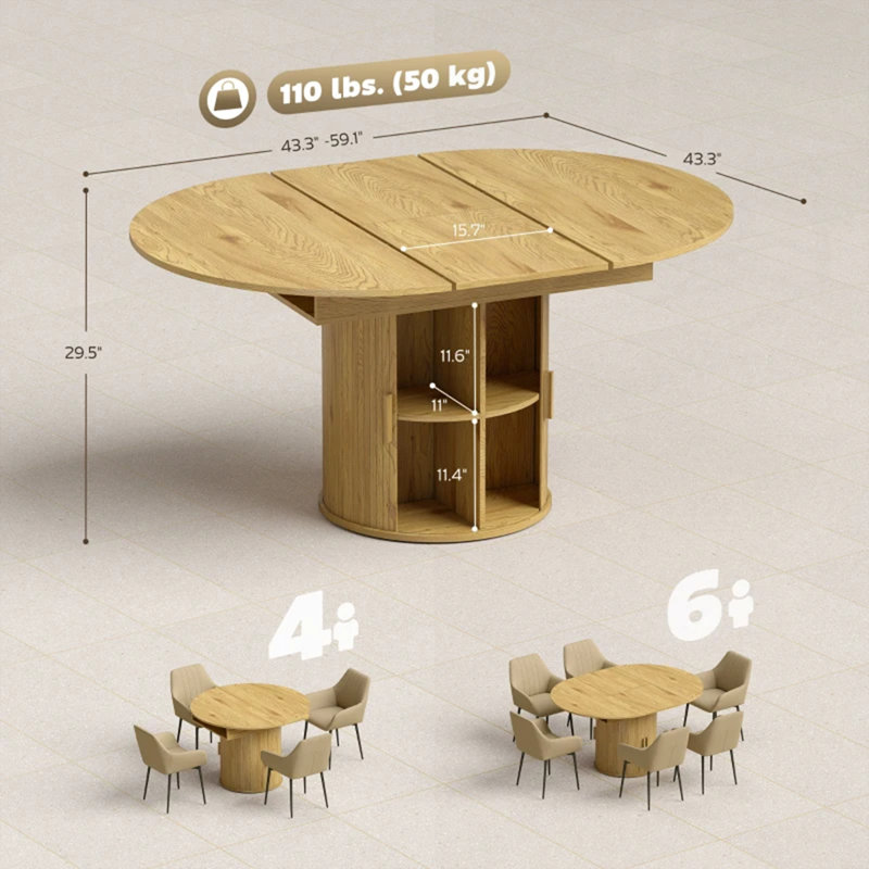 Table de salle à manger extensible avec rangement intégré, parfaite pour les cuisines modernes et les solutions peu encombrantes