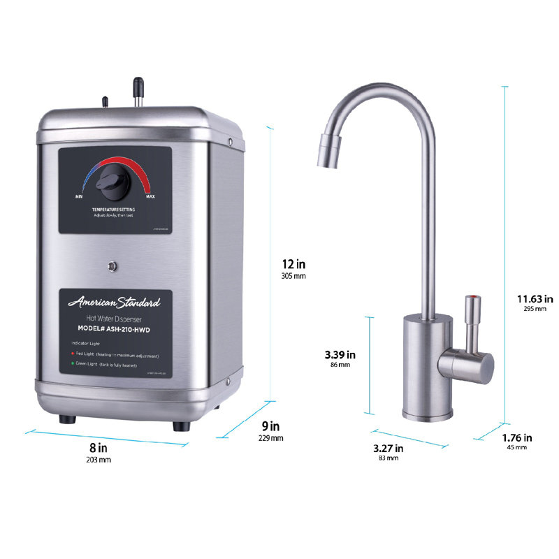 Système de distribution d'eau chaude instantanée American Standard ASH210, robinet à poignée simple avec réservoir en acier inoxydable