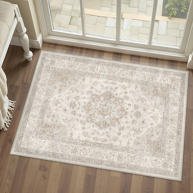 Stella Machine Washable Oriental Area Rug, Ivory, Rectangle 2' x 3'