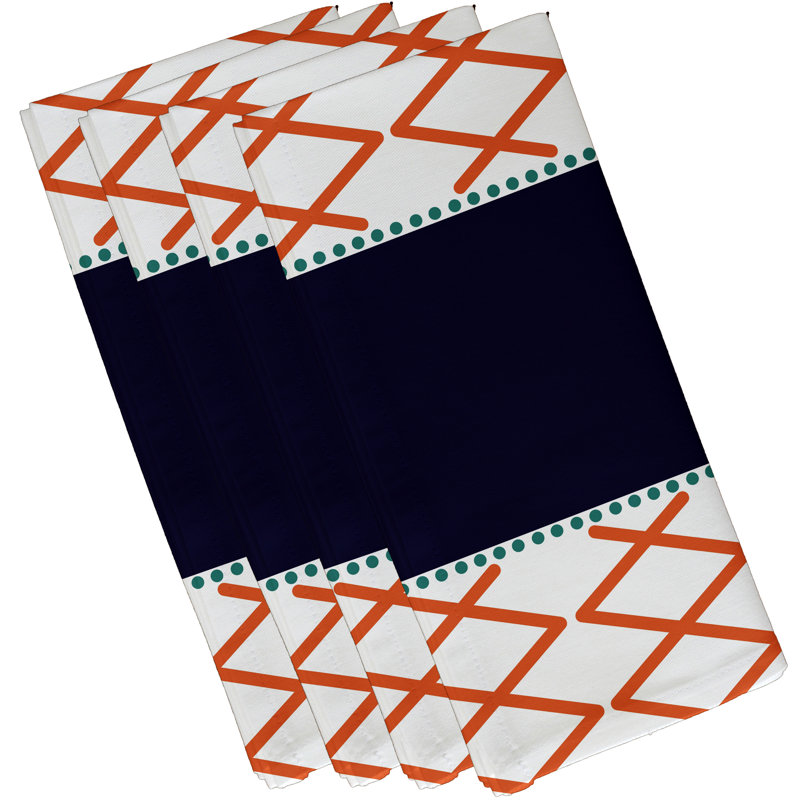 Bartow Polyester Geometric Square Napkin, Orange/Navy Blue