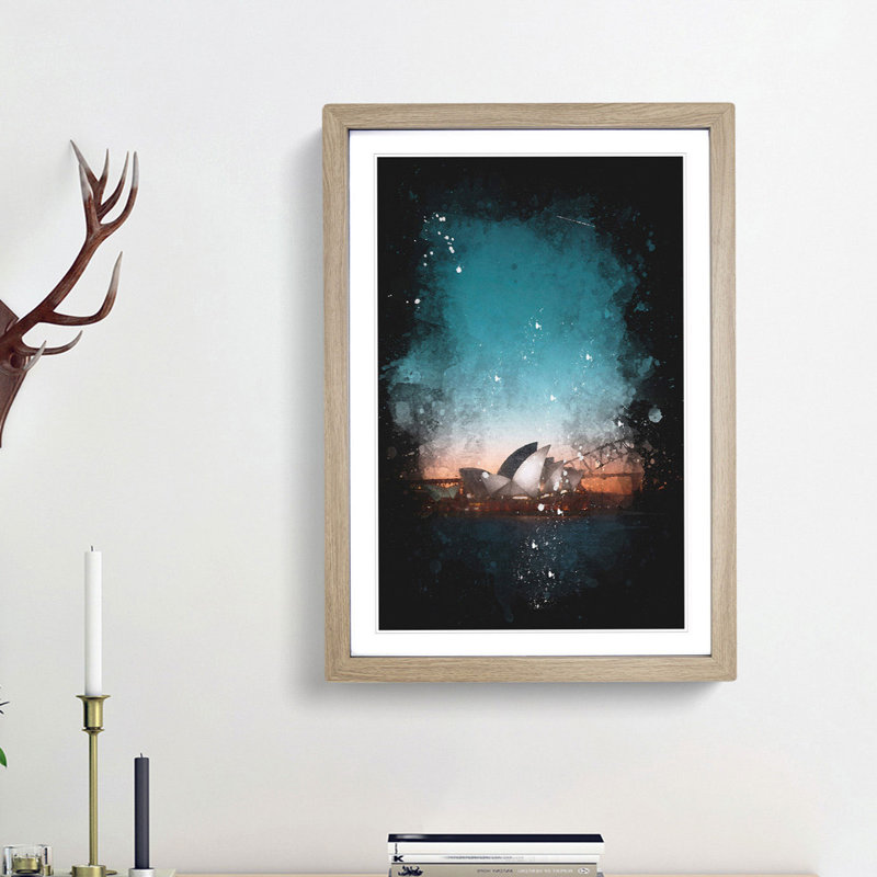 Sydney Opera House in Australia Abstract - Framed Print, Oak Framed, 63cm H x 45cm W x 2cm D