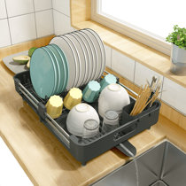 Égouttoir à vaisselle extensible avec clôture surélevée, égouttoir pliable  en acier | bol