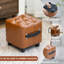 Tabouret décoratif classique en cuir d'inspiration rétro avec poignées et pieds noirs élégants-1814362138