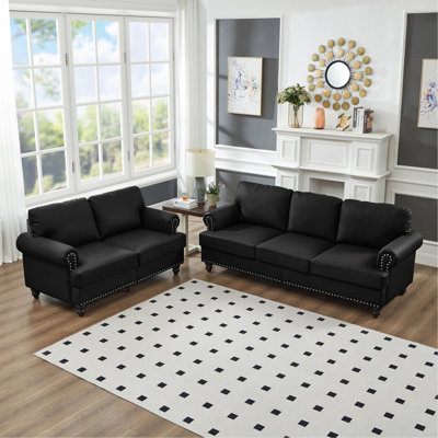 Canapé en cuir de vache recouvert de similicuir de style moderne et classique avec clous pour salon 2 + 3 places et canapé