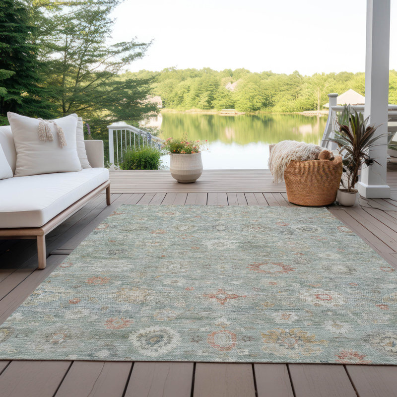 Tapis de sauge Xhevrie intérieur / extérieur lavable à la machine, Rectangle 9 pi x 12 pi