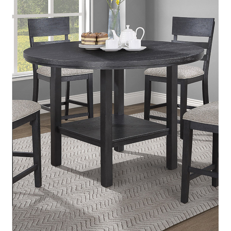 Table de salle à manger ronde à hauteur de comptoir de style contemporain transitionnel à pièce unique avec plateau tournant, idéale pour rehausser l'ambiance et la fonctionnalité de la salle à manger