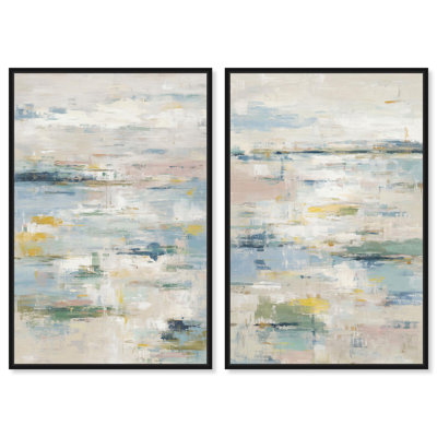 "Shallow Waters", impression sur toile abstraite et apaisante par Art Remedy, cadre noir, 36 x 54