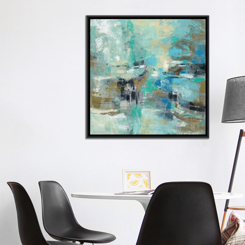 « fjord réflexions », reproduction d’art sur toile, H 18 po x l 18 po x P 1,5 po, Toile avec cadre noir, Pas de tapis