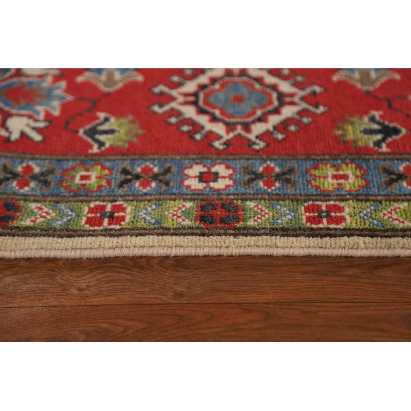 Tapis rectangulaire en laine noué à la main de conception unique 7 pi 10 po x 9 pi 7 po nouvel âge ivoire / rouge / vert