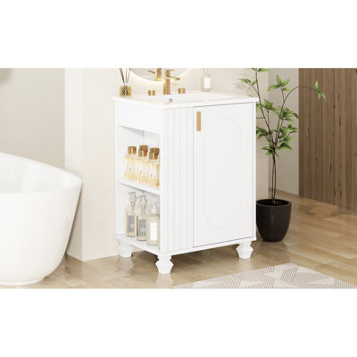 24 Inch Bathroom Vanity With Easy - Clean Sink, Solid Wood Frame, Elegant Metal Handles, Multifunctional Storage, Open Back For Plumbing To , Soft Closing Door, Side 8" Faucet Compatibility
