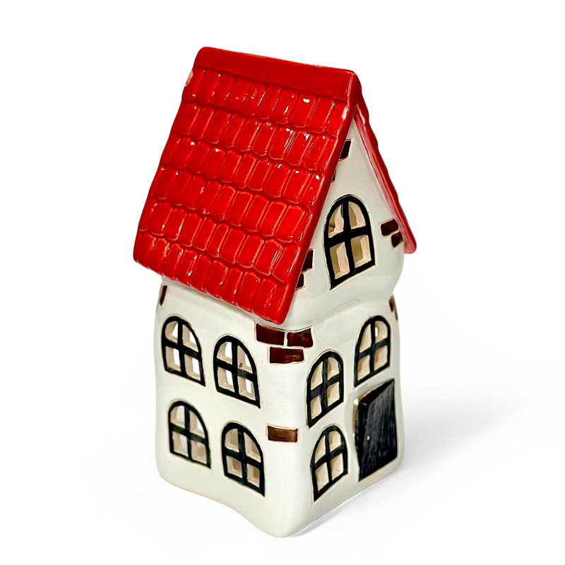 Clay House Candle Holder With The Red Roof