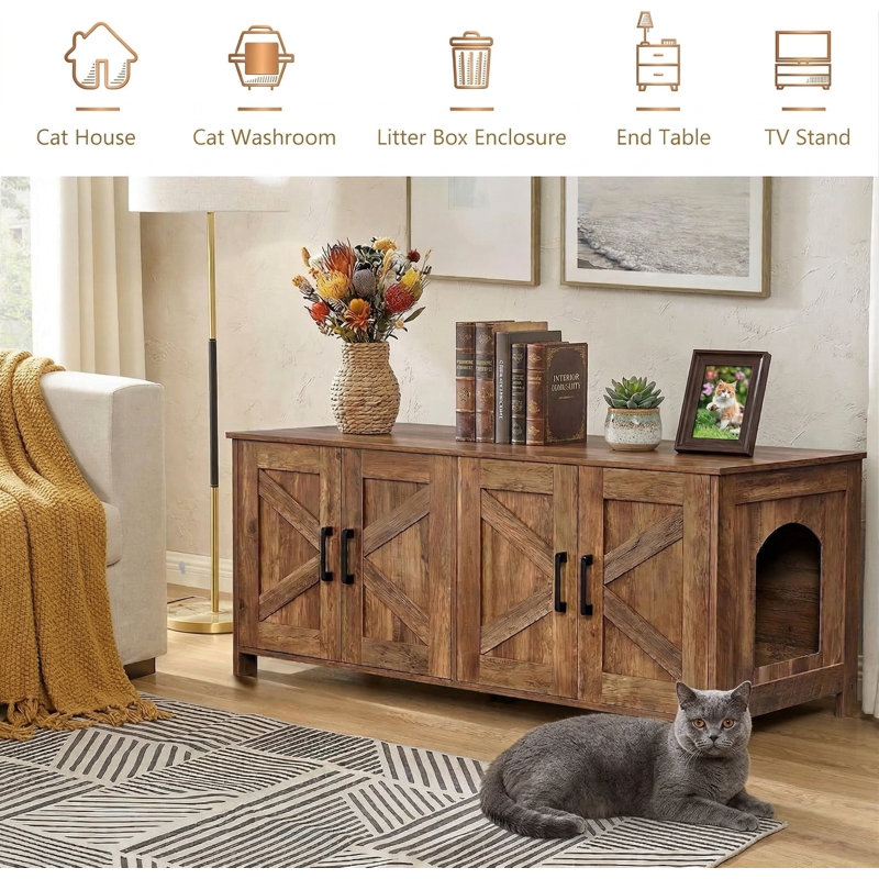 Meuble de salle de bain en bois pour animaux 2 pièces 47,2 po x l 19,7 po x 19,7 po, noyer rustique