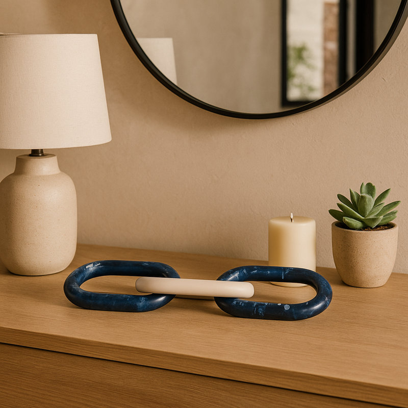 Decorative Oval Interlocking Link Chain for Home Decor – Modern Decorative Object for Shelf Accent or Living Room Decoration – 21", Blue & White