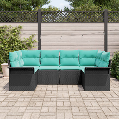  Ensemble de canapé de jardin 6 pièces avec coussins en rotin de polyester noir