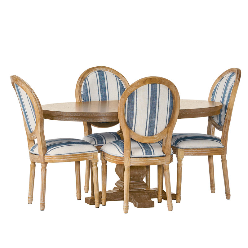 Ensemble de salle à manger extensible Burntwood, Naturel, Naturel, Naturel / bleu foncé