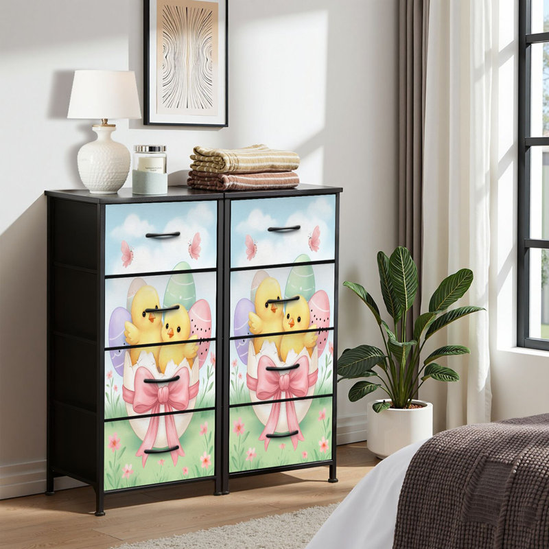 4 Drawer Dresser for Bedroom, Narrow Chest of Drawers, Wooden Top and Study Iron Frame 18"x37.5"-(WxH)