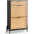 Rattan Shoe Cabinet, Narrow Shoe Storage Organizer With 2 Flip Rattan Drawers & 1 Slide Drawer, Metal Legs, Slim Shoe Entryway Cabinet Ideal For Entryway, Closet, Hallway, Black