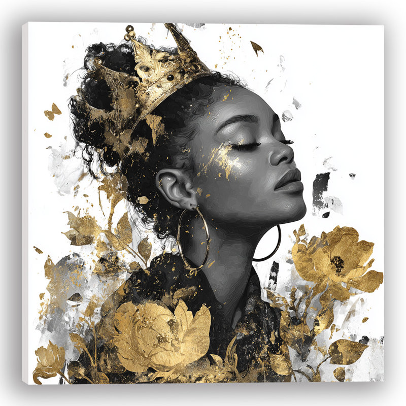 Art mural sur toile couronnée d'or, H 30 po x l 30 po