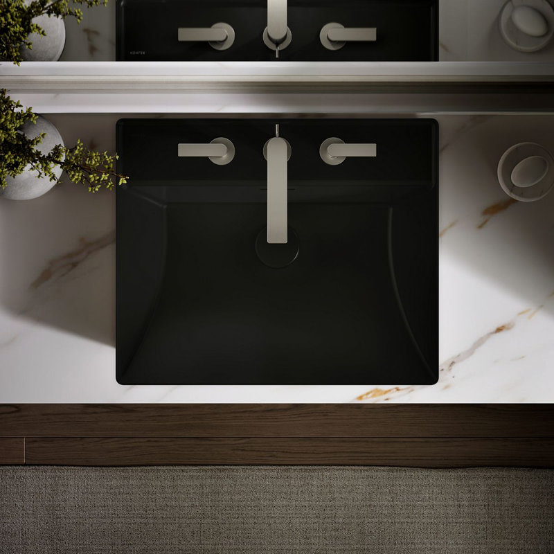 Brazn Rectangle Vessel Bathroom Sink, Honed Black, Honed Black, 4" Centers