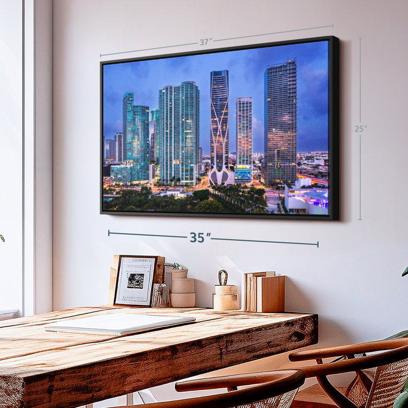 «Miami Downtown Skyline Aérien, art mural», H 25 po x l 37 po