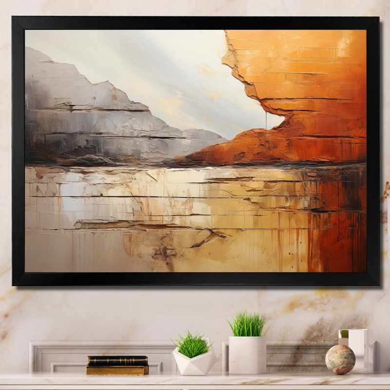 «Grey Orange Gray and Orange Geologique Wonders» sur impression sur toile, Cadre simple noir, H 16 po x l 32 po x P 1 po