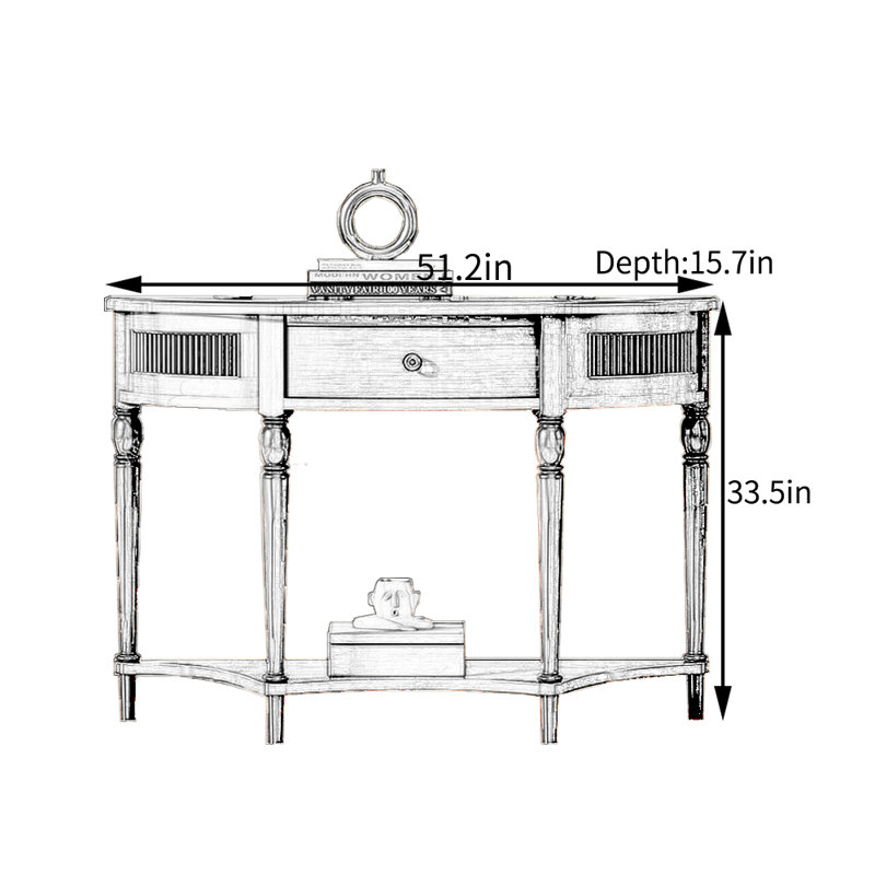 American  Solid Wood  Entryway Console, 33.5" H x 51.2" W x 15.7" D, White